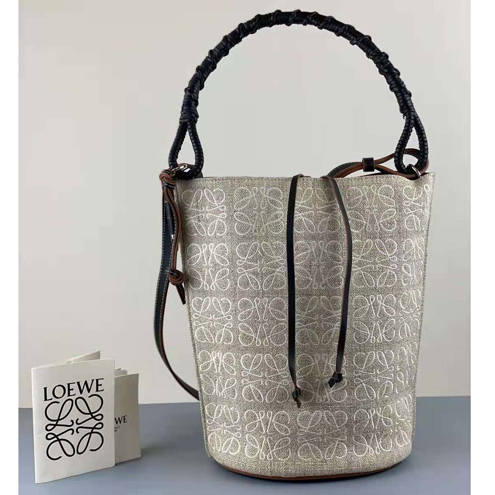 Loewe Women Gate Bucket Handle Bag in Anagram Linen and Calfskin - image 4