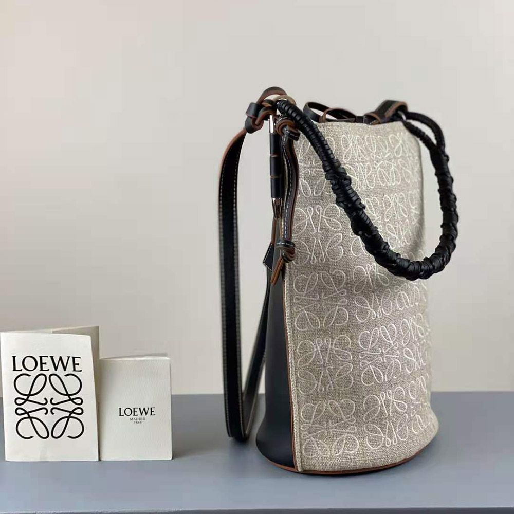 Loewe Women Gate Bucket Handle Bag in Anagram Linen and Calfskin - image 5