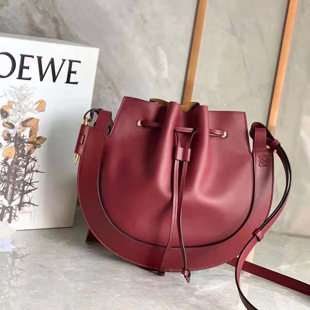 Side profile showing silhouette and strap of Loewe Women Horseshoe Bag