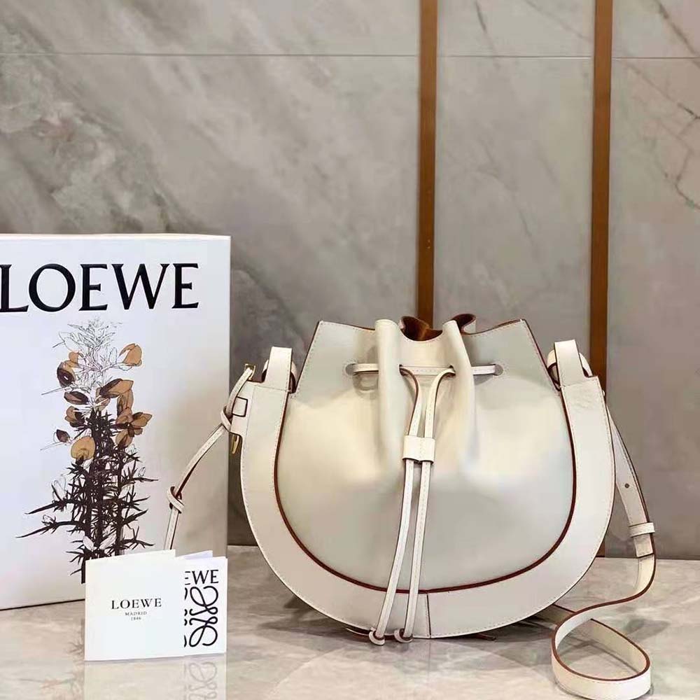 Close-up of gold-tone hardware on Loewe Women Horseshoe Bag White