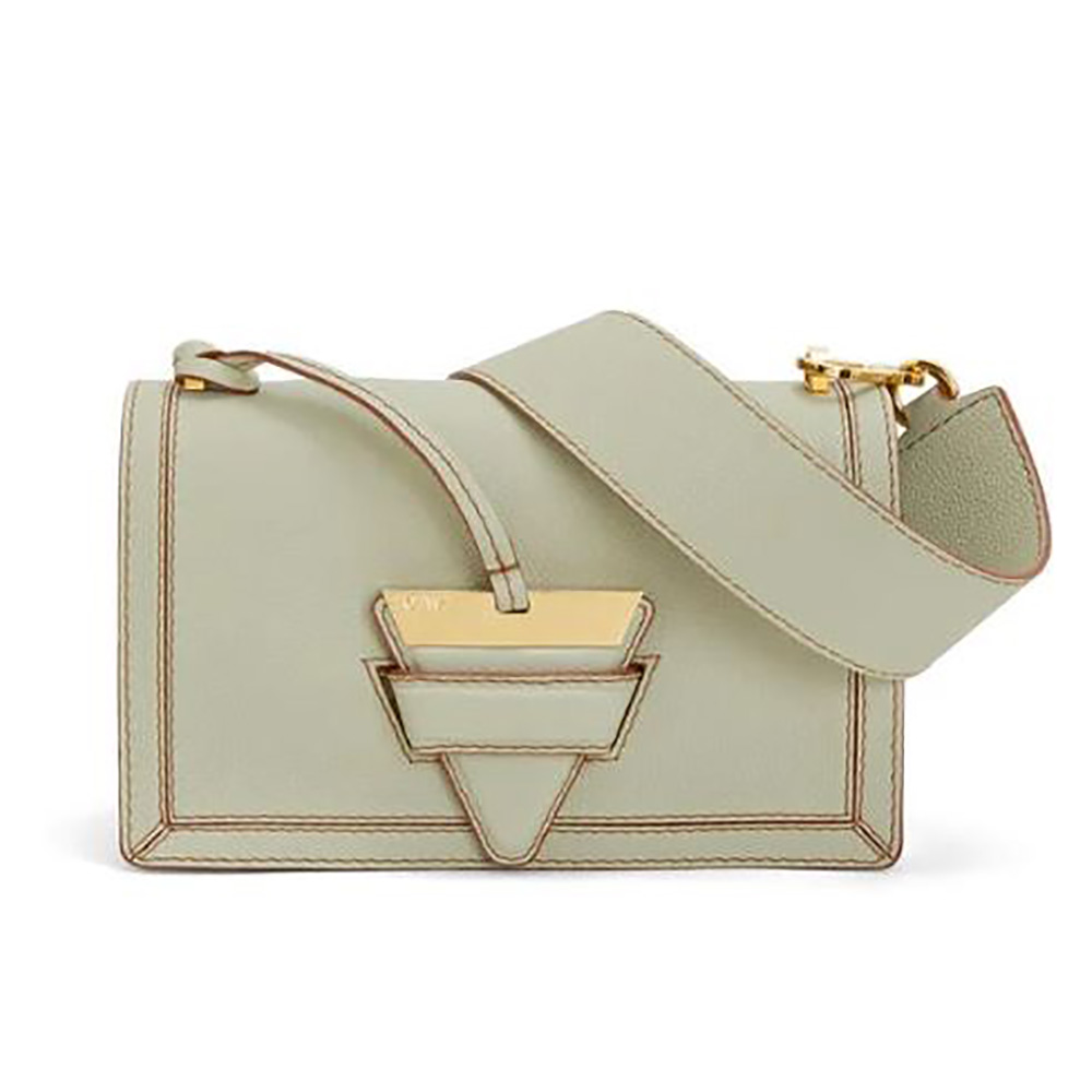 Front view of Loewe Women Mini Barcelona Bag in Soft Grained Calfskin-Lime