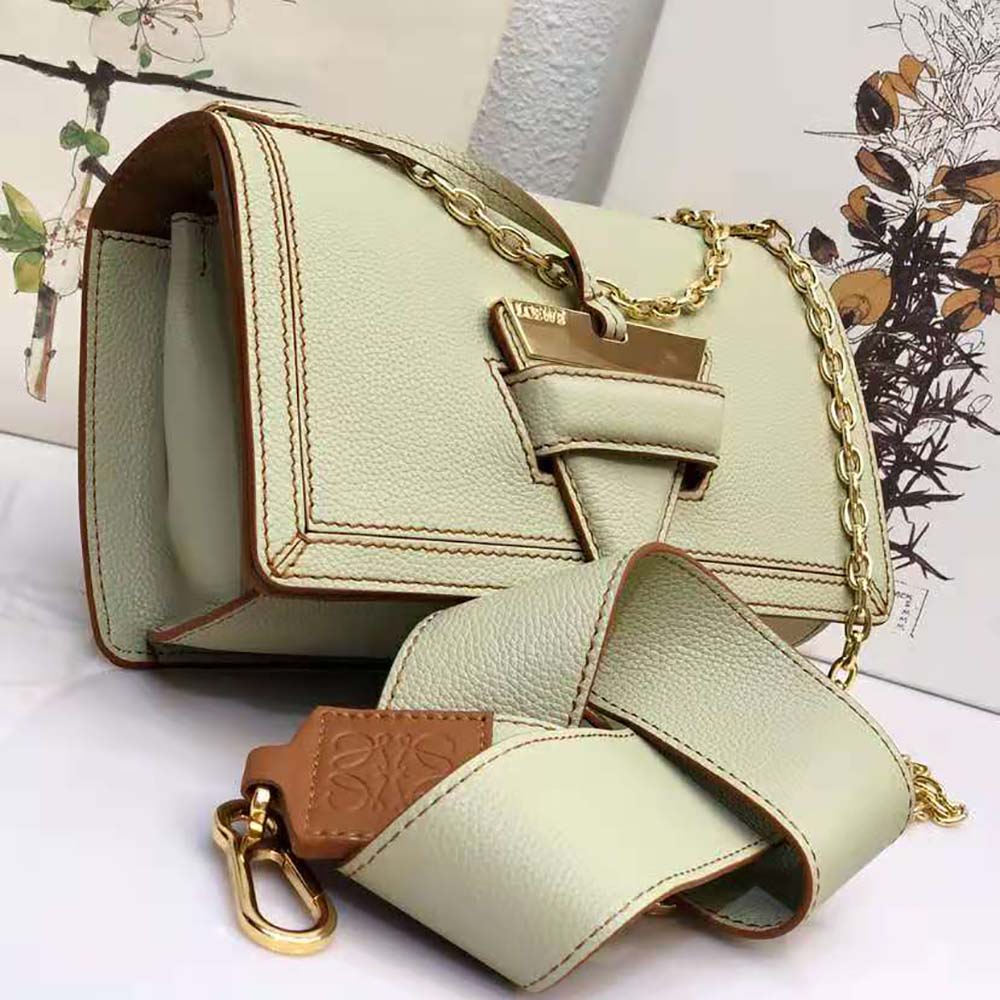 Side angle showing compact silhouette of Loewe Women Mini Barcelona Bag