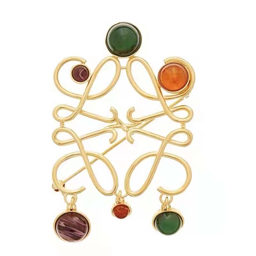 Front view of Loewe Women Small Anagram Brooch in gold metal
