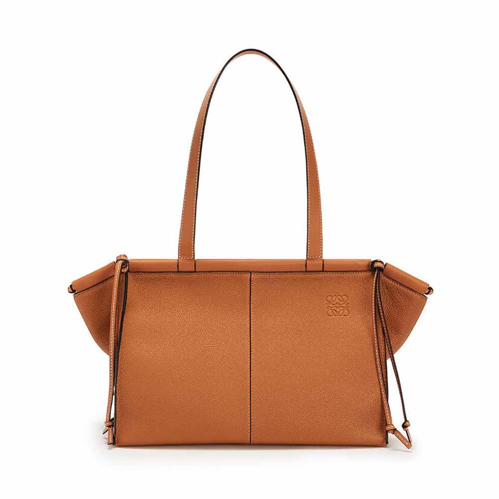 Front view of Loewe Women Small Cushion Tote Bag in Soft Grained Calfskin-Brown
