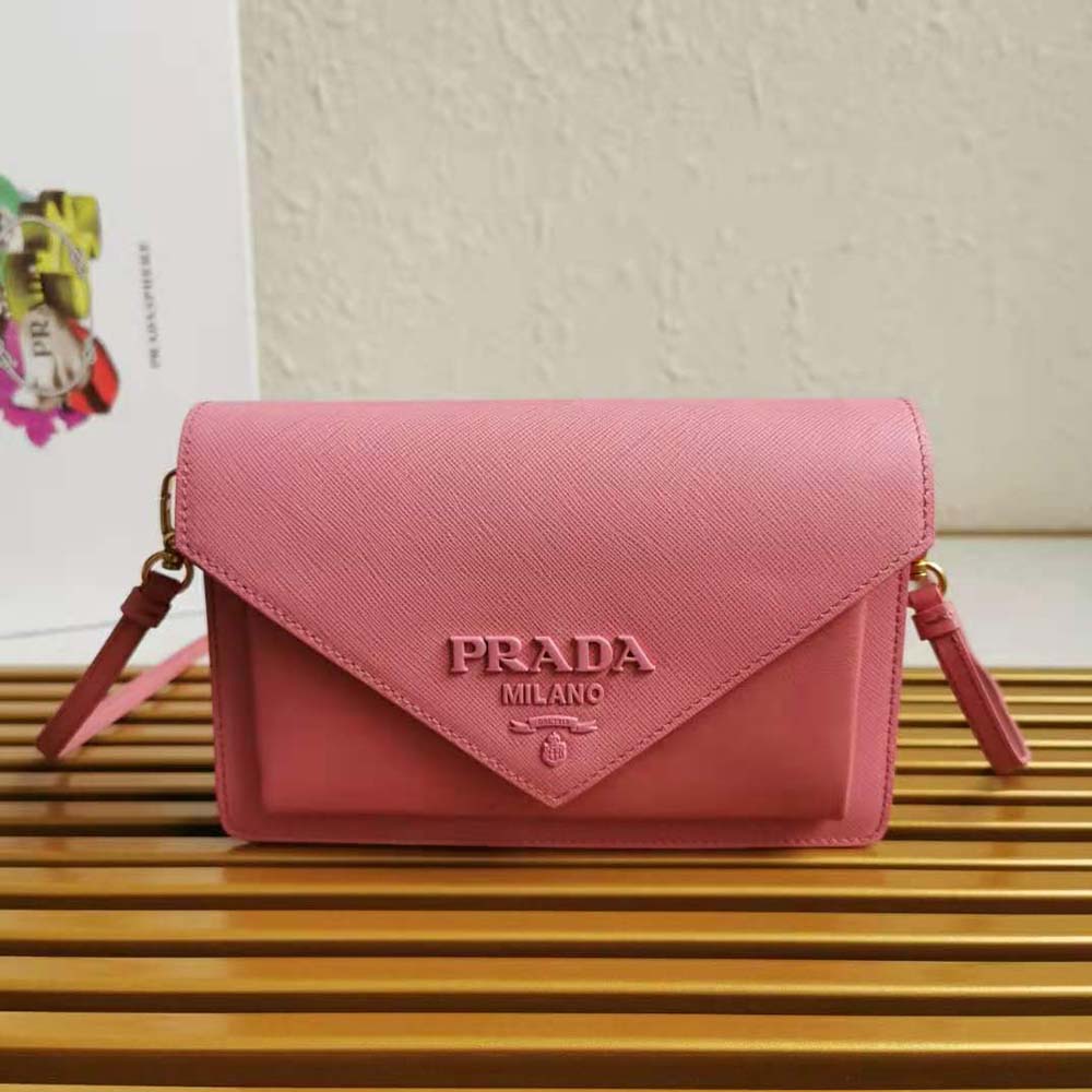 Close-up of gold-tone hardware on Prada Ladies Saffiano Leather Mini Bag-Pink