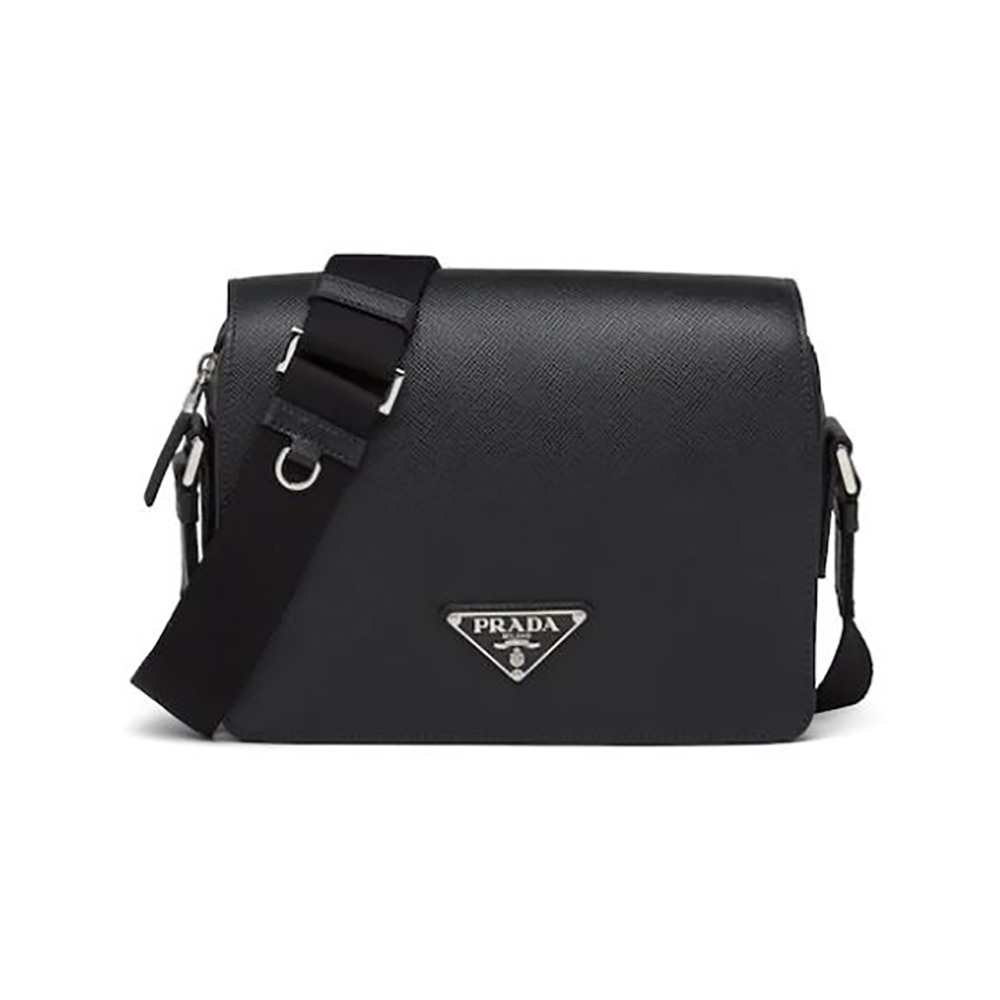 Front view of Prada Men Bag with Saffiano Leather Shoulder Strap-Black