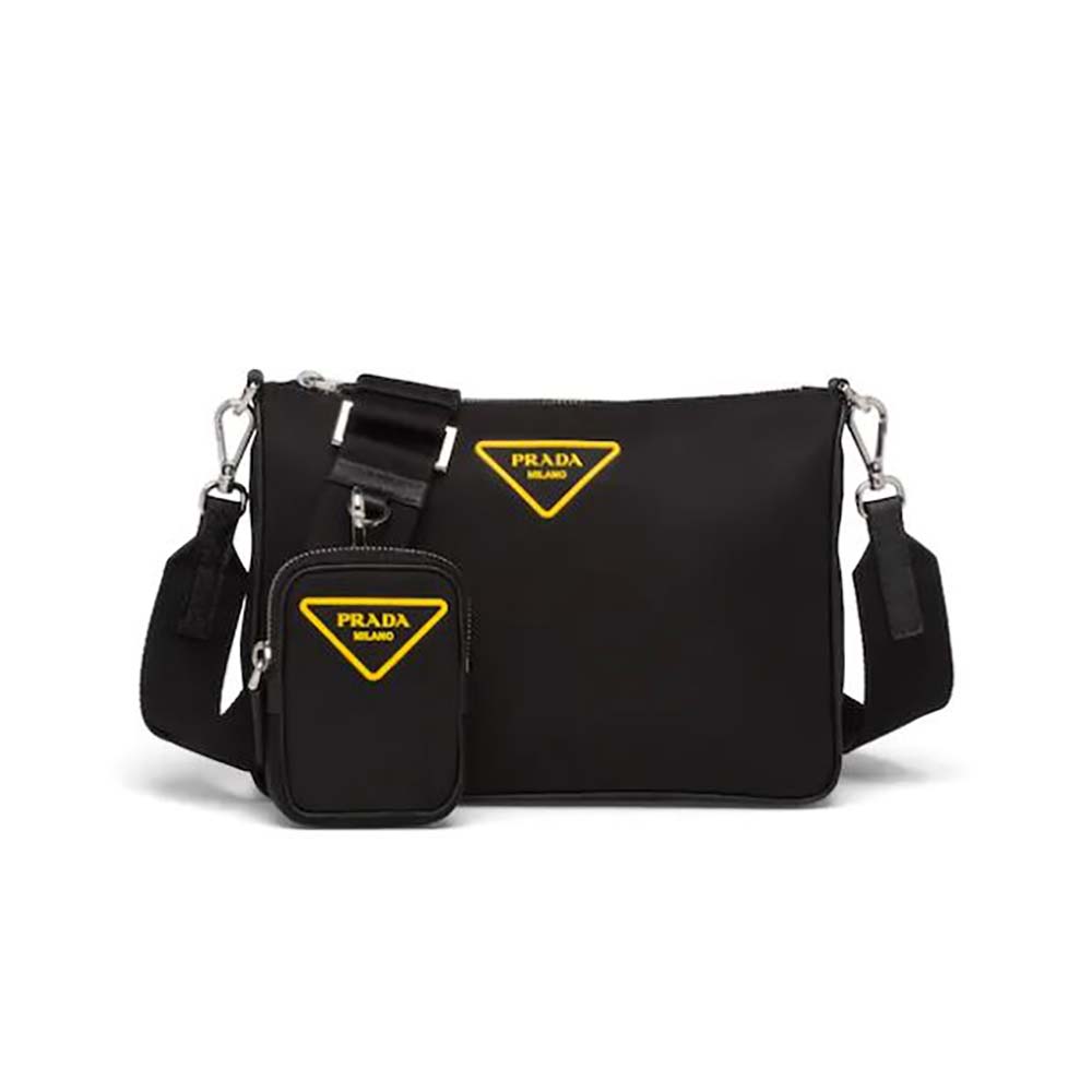 Front view of Prada Men Nylon Cross-Body Bag with External Zipper Pocket-Black