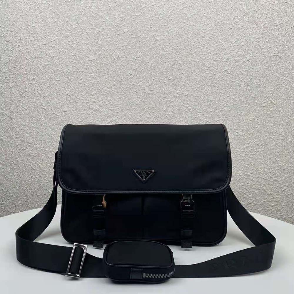 Close-up of zipper and silver hardware on Prada Men Nylon Cross-Body Bag