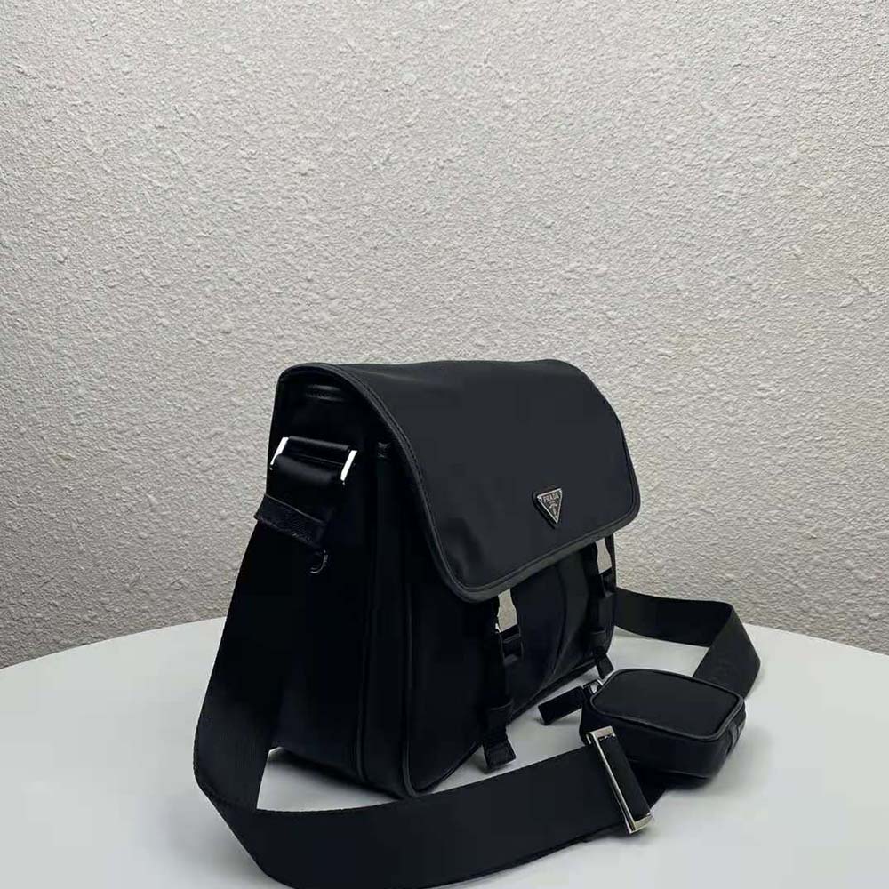 Prada Men Nylon Cross-Body Bag with Saffiano Leather Trim-Black - image 4