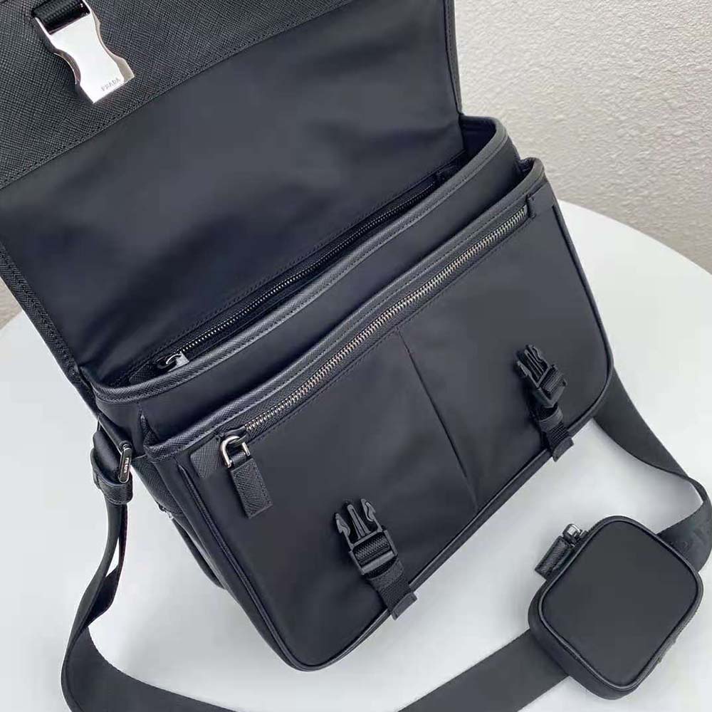 Prada Men Nylon Cross-Body Bag with Saffiano Leather Trim-Black - image 6