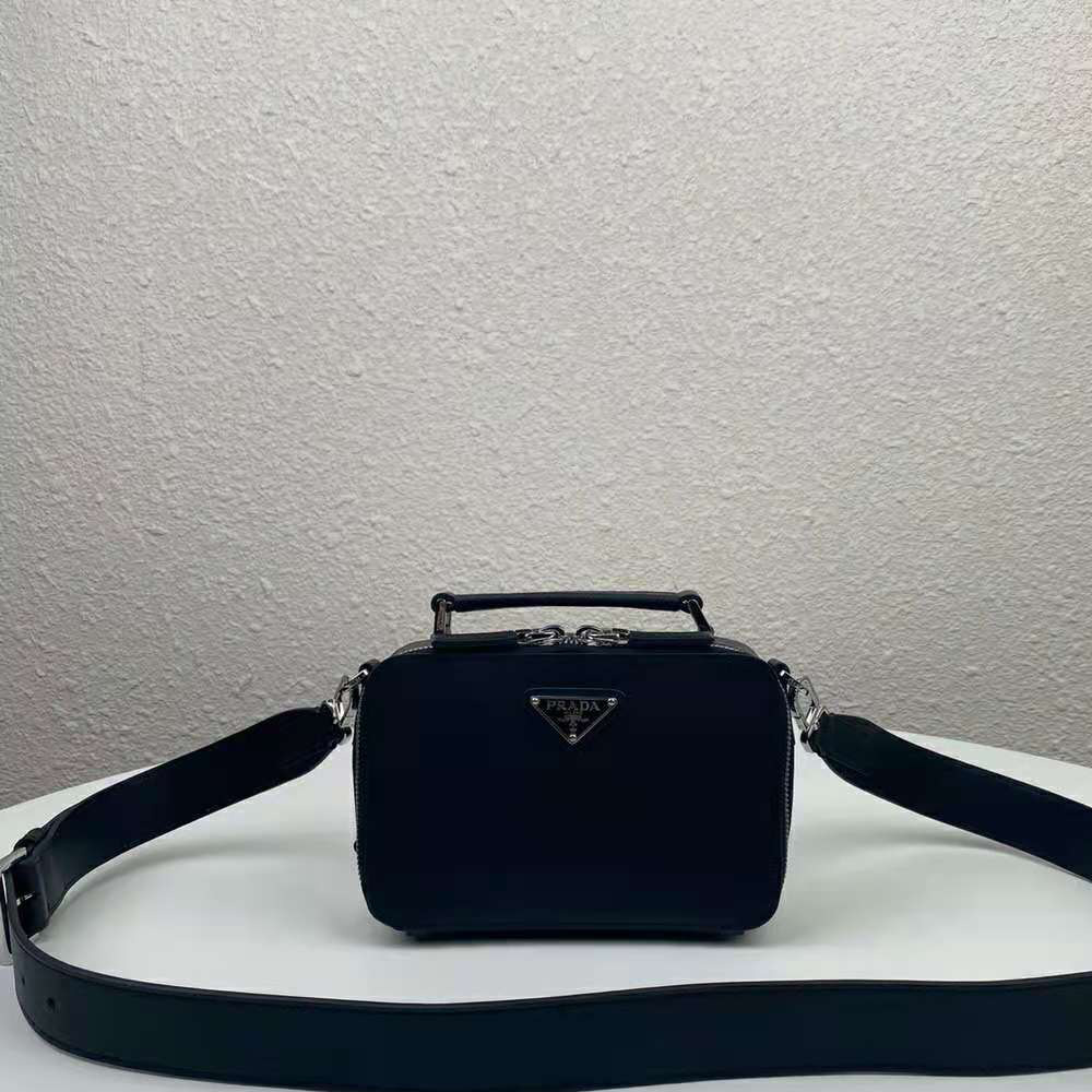Close-up of saffiano leather texture on Prada Men Prada Brique bag