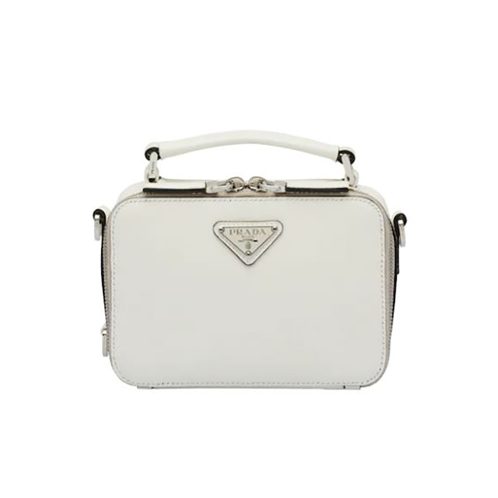 Front view of Prada Men Prada Brique Saffiano Leather Cross-Body Bag-White