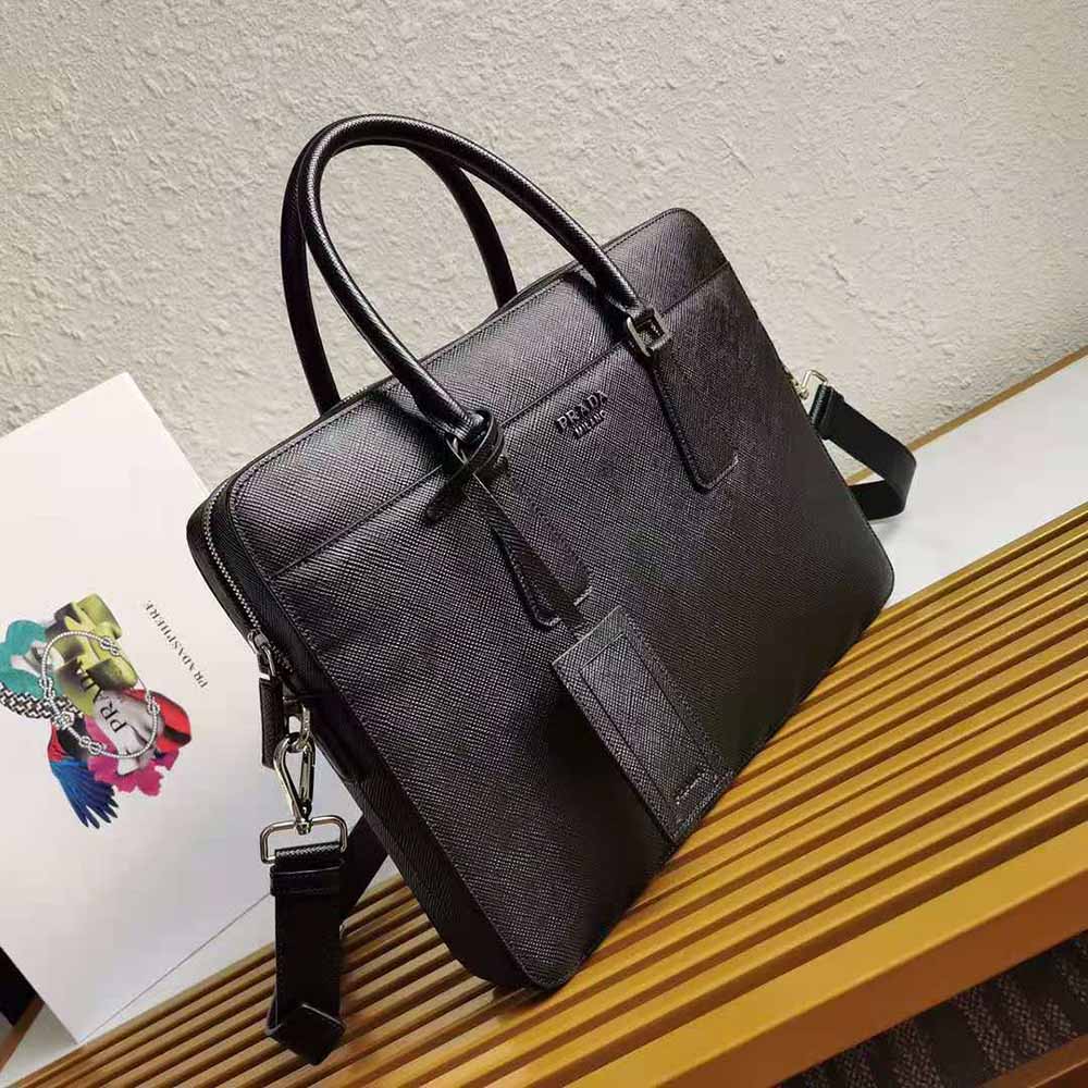 Prada Men Saffiano Leather Briefcase-Black - image 4