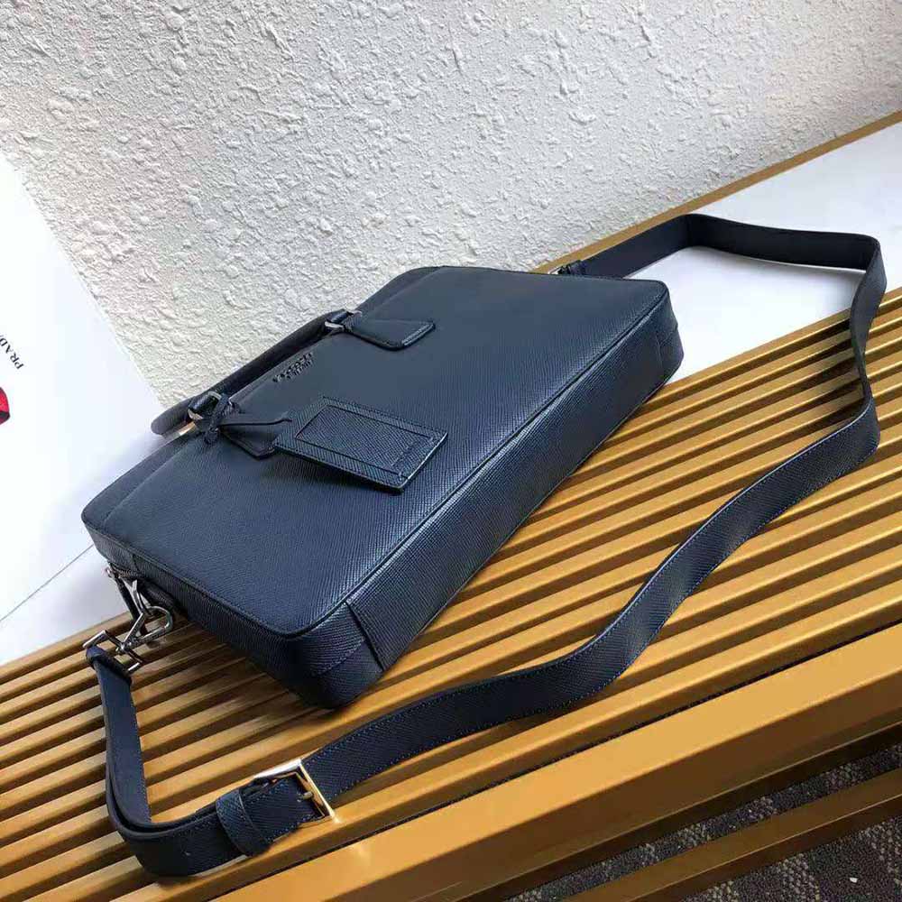 Prada Men Saffiano Leather Briefcase-Navy - image 4