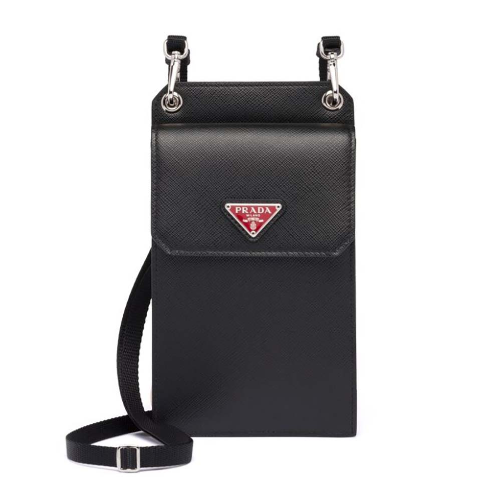 Front view of Prada Men Saffiano Leather Smartphone Case-Red showing vibrant red leather