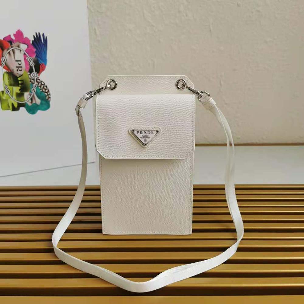 Close-up of white Saffiano leather texture on Prada Men Smartphone Case