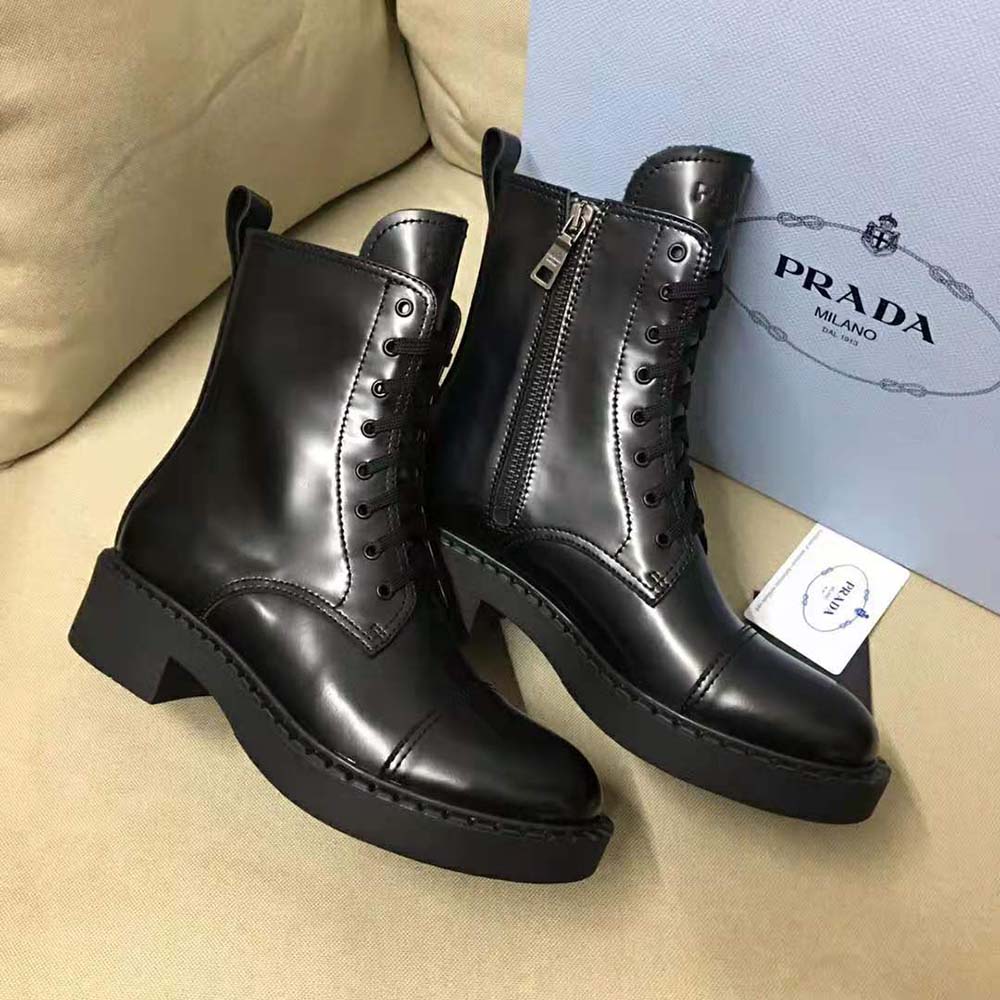 Prada Women Brushed Leather Laced Booties-Black - image 4