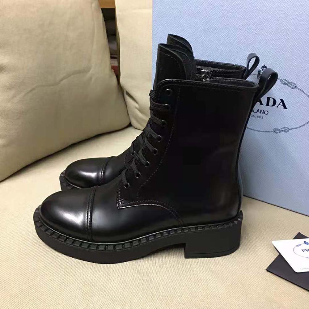 Prada Women Brushed Leather Laced Booties-Black - image 5