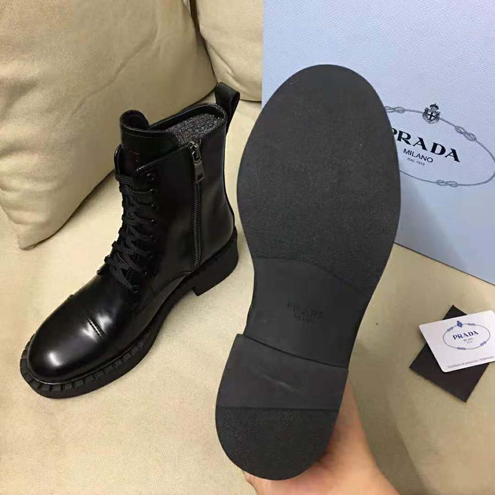 Prada Women Brushed Leather Laced Booties-Black - image 6
