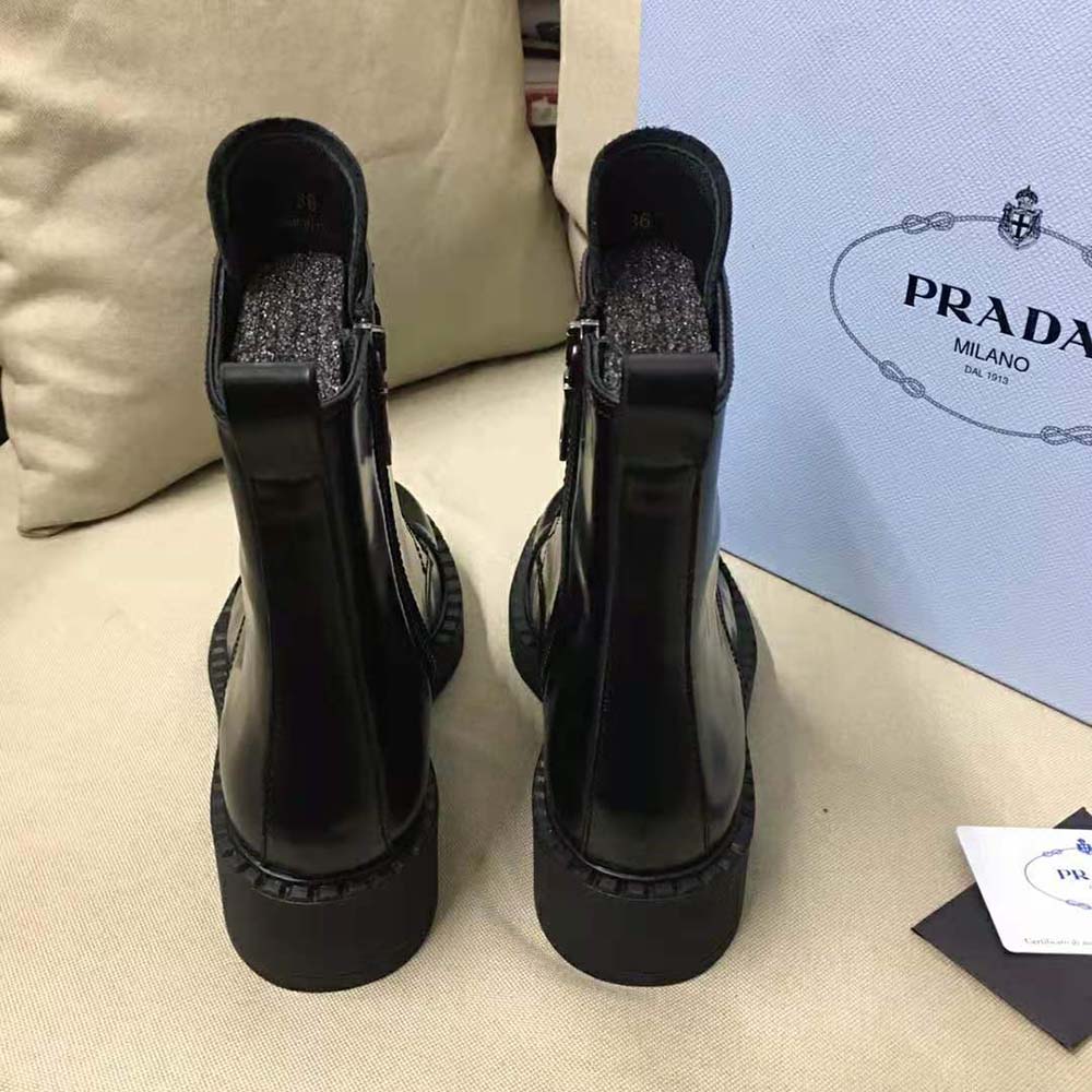 Prada Women Brushed Leather Laced Booties-Black - image 7