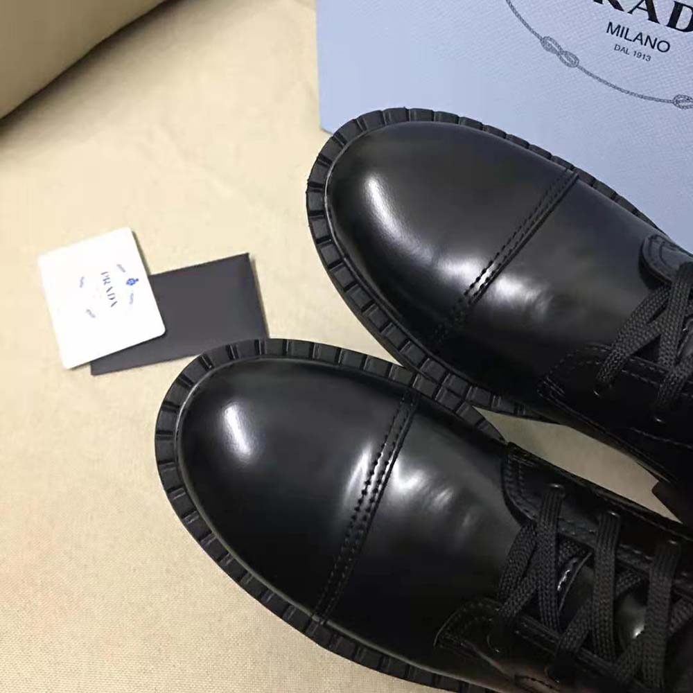 Prada Women Brushed Leather Laced Booties-Black - image 9
