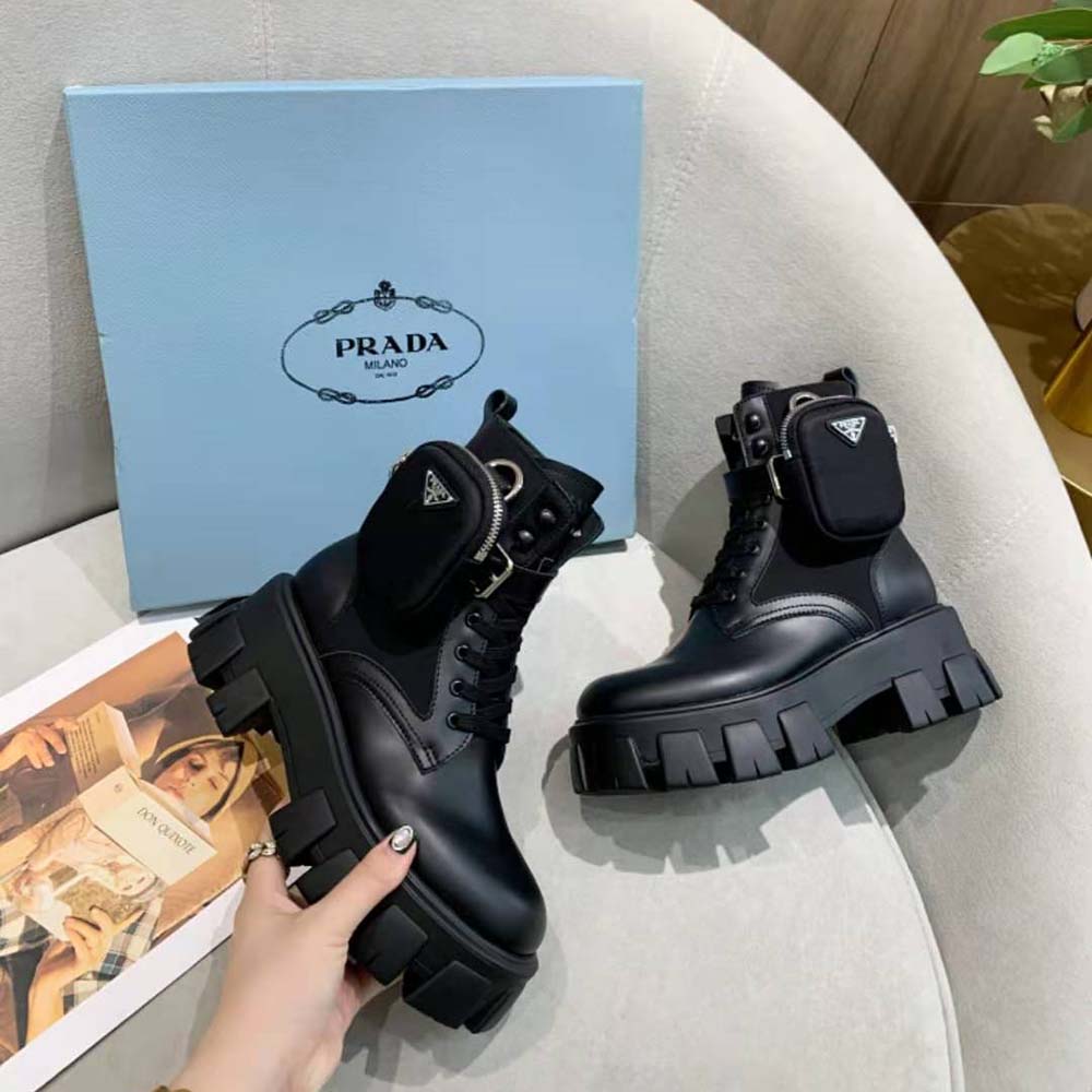 Prada Women Brushed Rois Leather and Nylon Monolith Boots - image 4