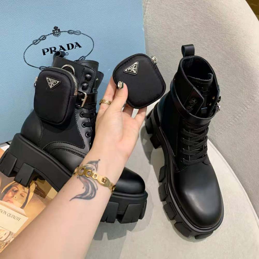 Prada Women Brushed Rois Leather and Nylon Monolith Boots - image 6