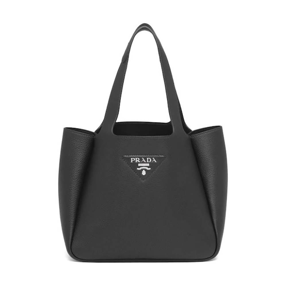 Front view of Prada Women Calf Leather Handbag-Black with gold hardware