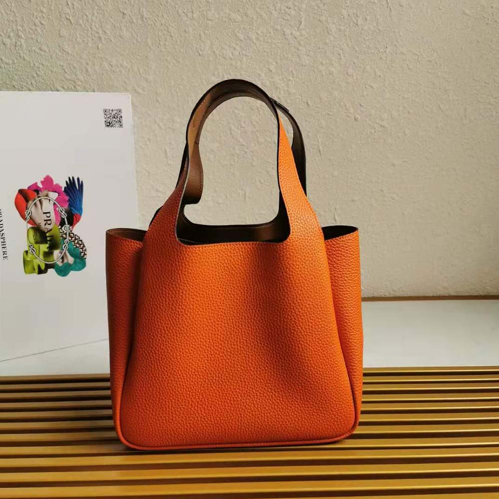 Side profile of Prada Women Calf Leather Handbag-Orange highlighting silhouette