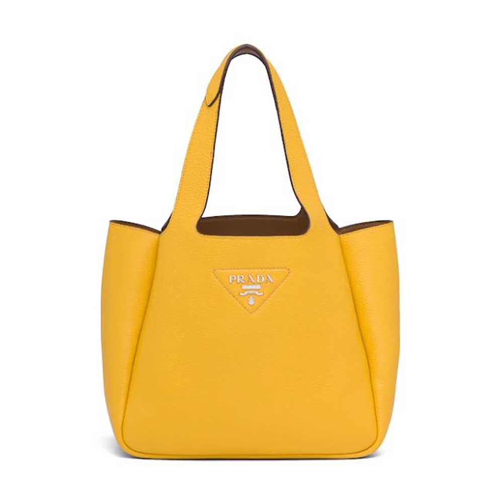 Front view of Prada Women Calf Leather Handbag-Yellow showing clasp detail