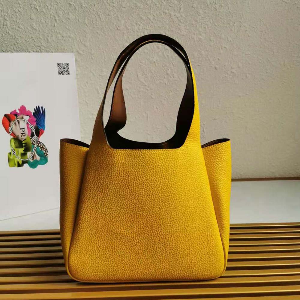 Side angle of Prada Women Calf Leather Handbag-Yellow highlighting silhouette