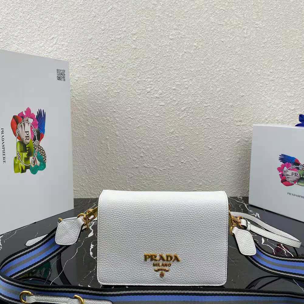 Close-up of silver hardware on Prada Women Calf Leather Shoulder Bag-White