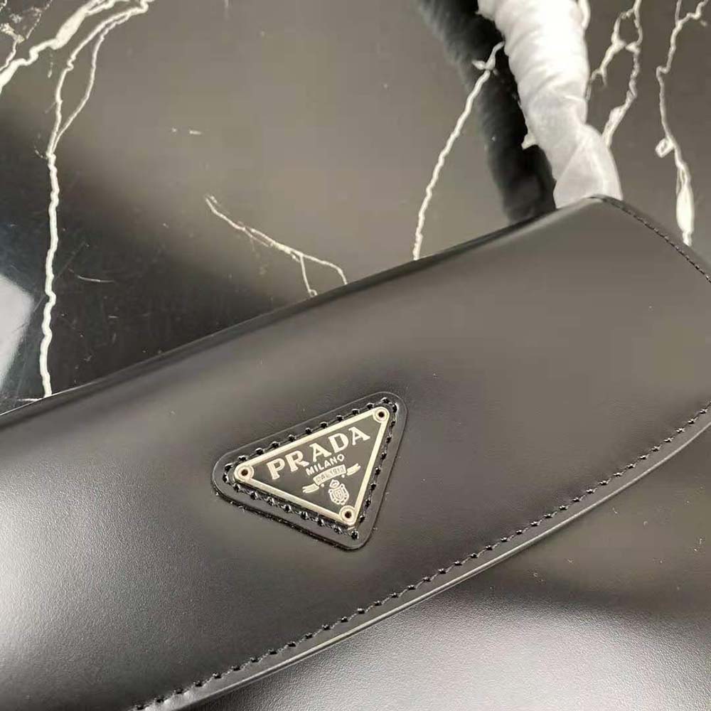 Prada Women Cleo Brushed Leather Dhoulder Bag with Flap-Black - image 9