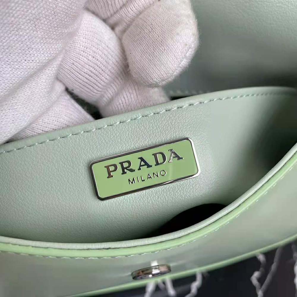Prada Women Cleo Brushed Leather Dhoulder Bag with Flap-Lime - image 10