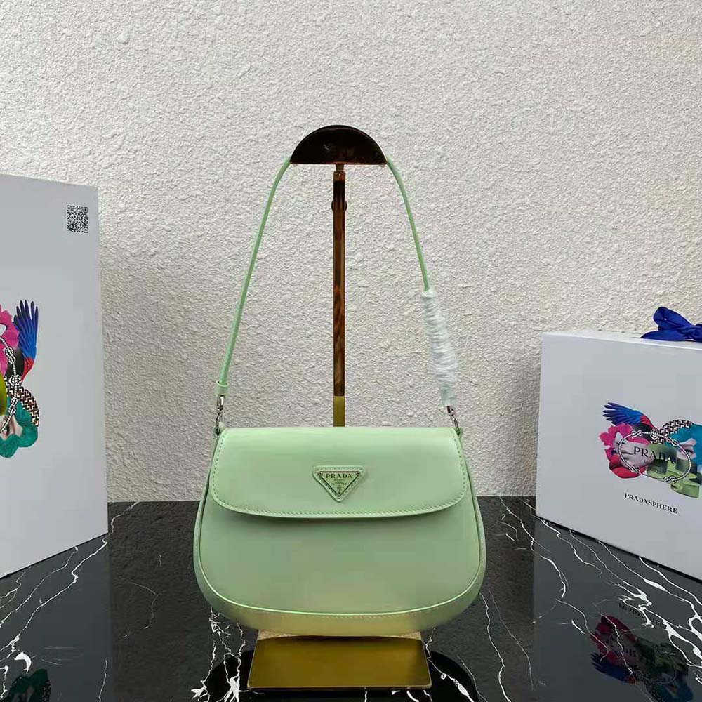 Close-up of gold-tone hardware on Prada Women Cleo Brushed Leather Dhoulder Bag