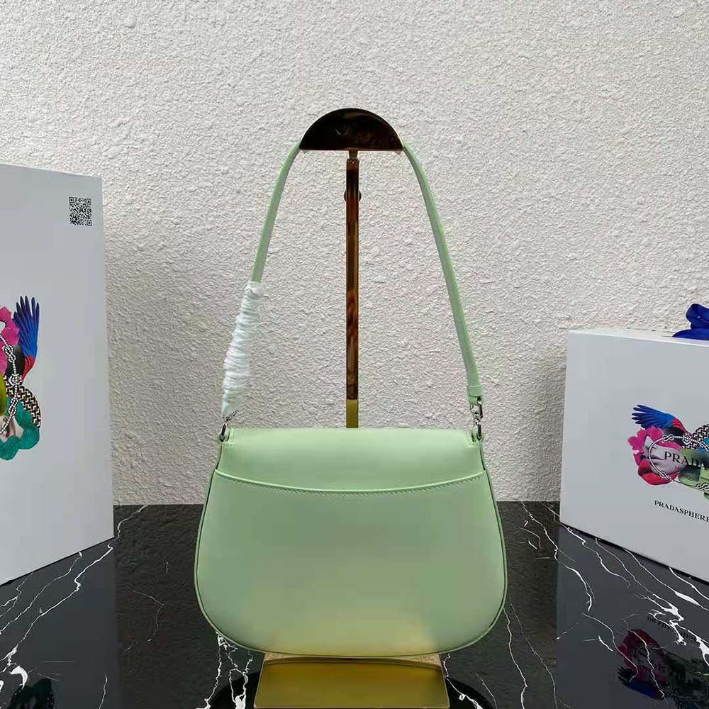 Prada Women Cleo Brushed Leather Dhoulder Bag with Flap-Lime - image 4