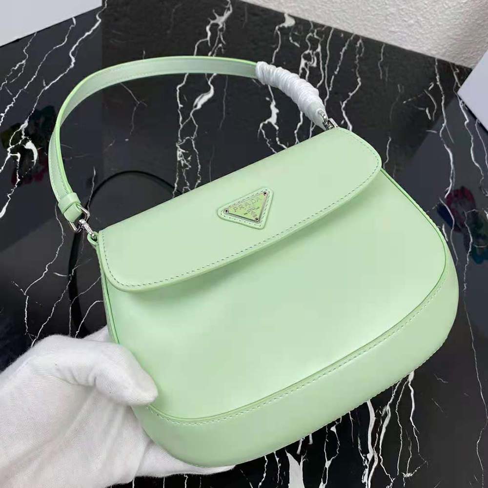 Prada Women Cleo Brushed Leather Dhoulder Bag with Flap-Lime - image 5