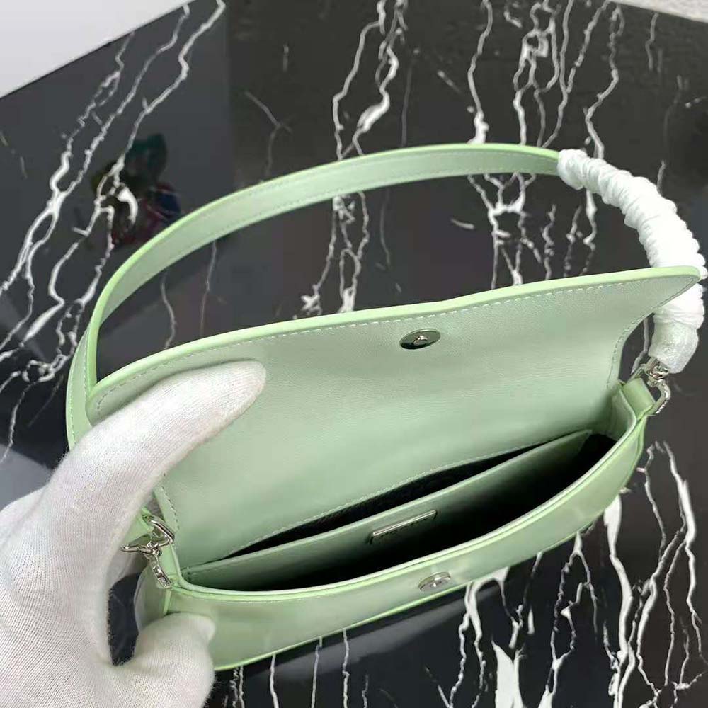 Prada Women Cleo Brushed Leather Dhoulder Bag with Flap-Lime - image 7