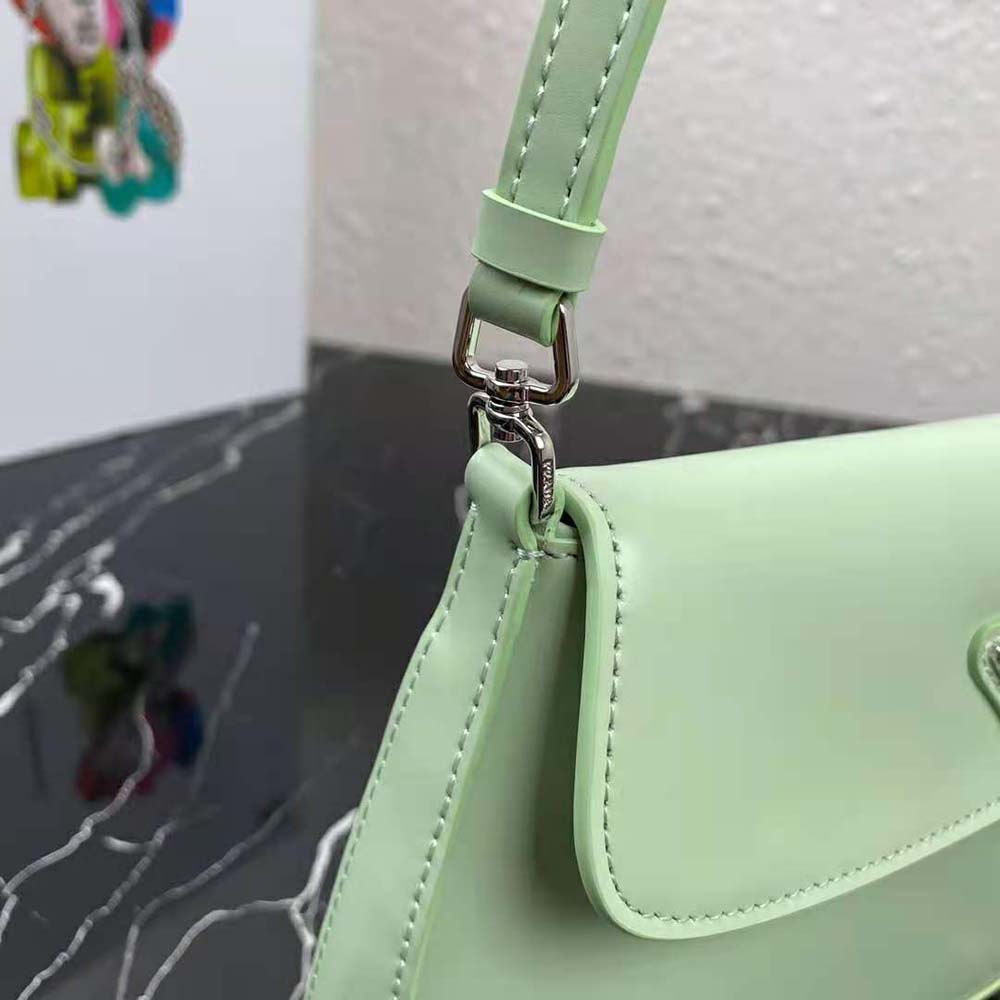 Prada Women Cleo Brushed Leather Dhoulder Bag with Flap-Lime - image 8