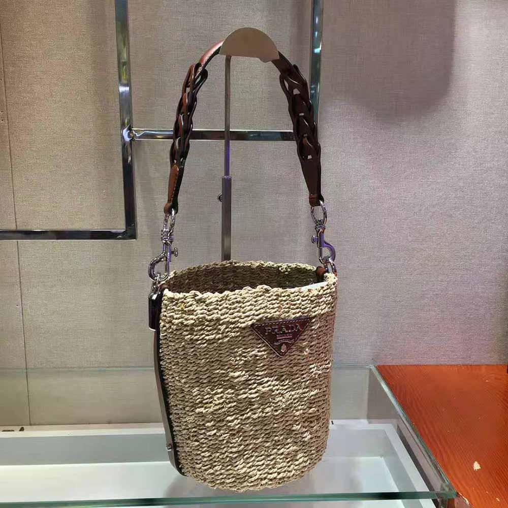 Prada Women Corn Husk and Leather Bucket Bag - image 4