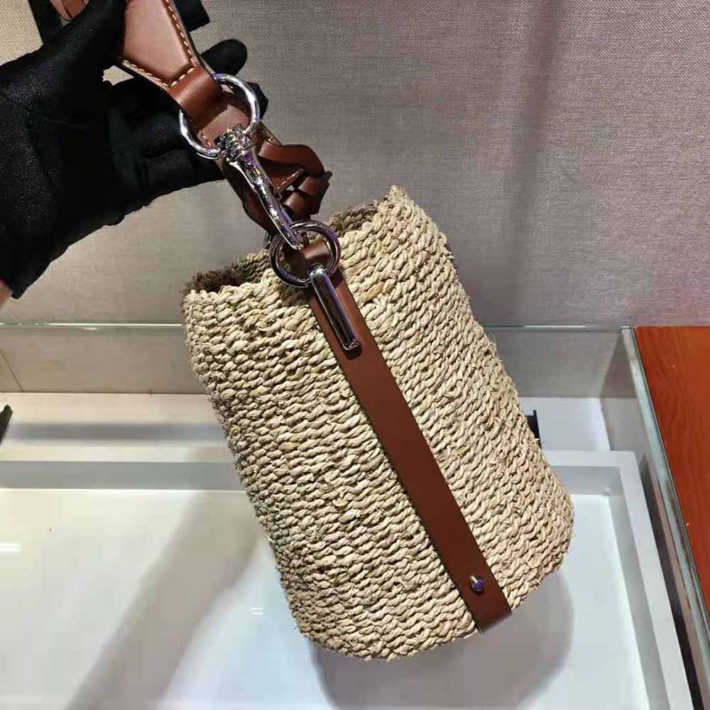 Prada Women Corn Husk and Leather Bucket Bag - image 8