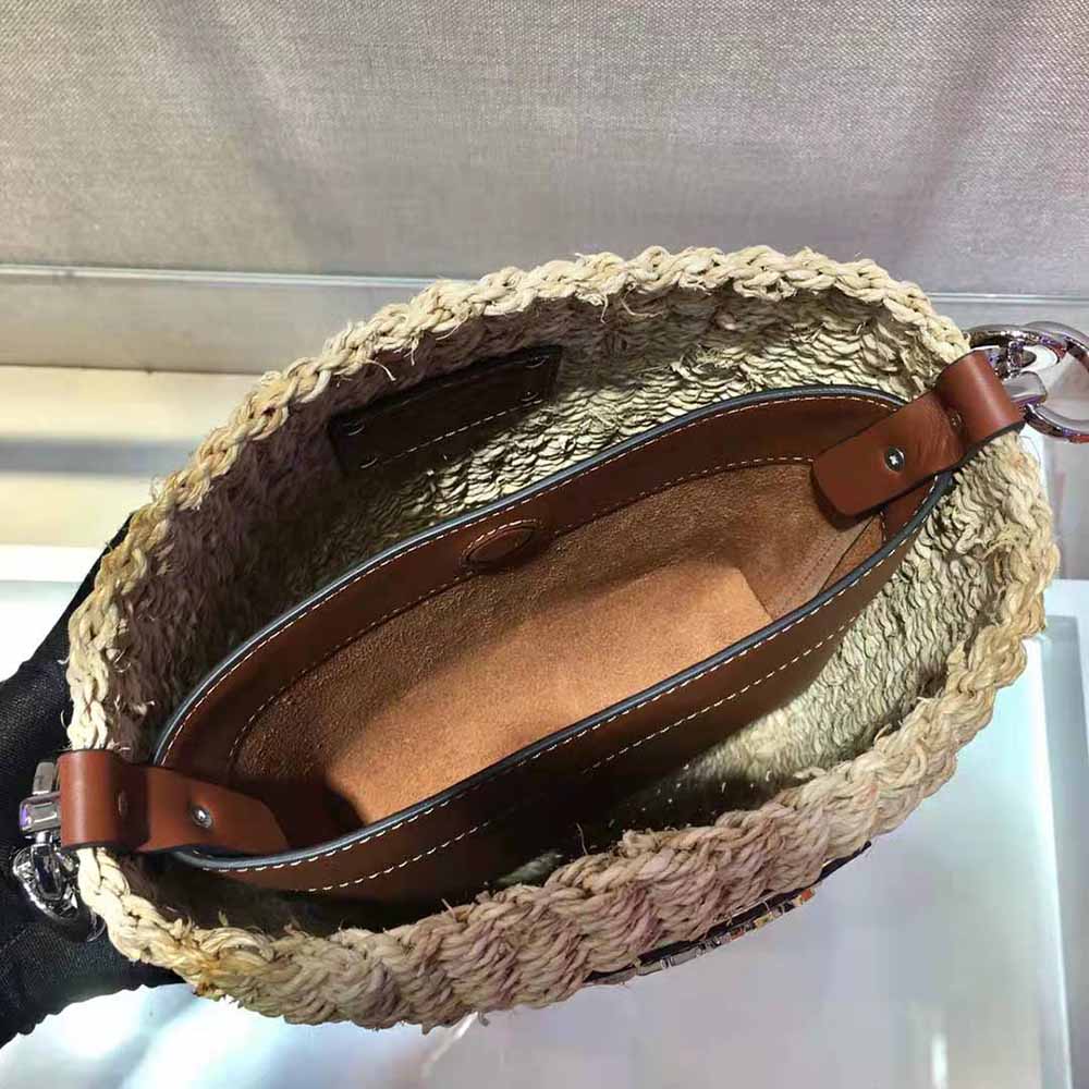 Prada Women Corn Husk and Leather Bucket Bag - image 9