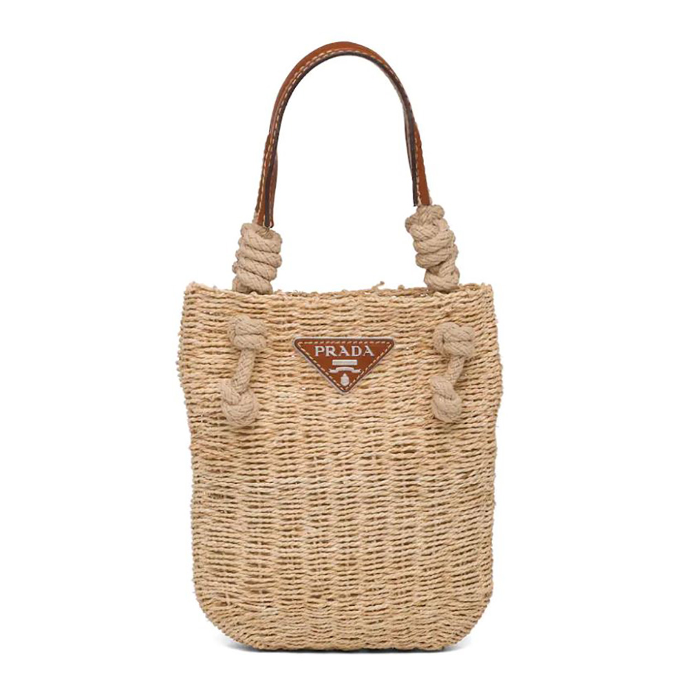 Front view of Prada Women Corn Husk and Leather Tote Handle Bag