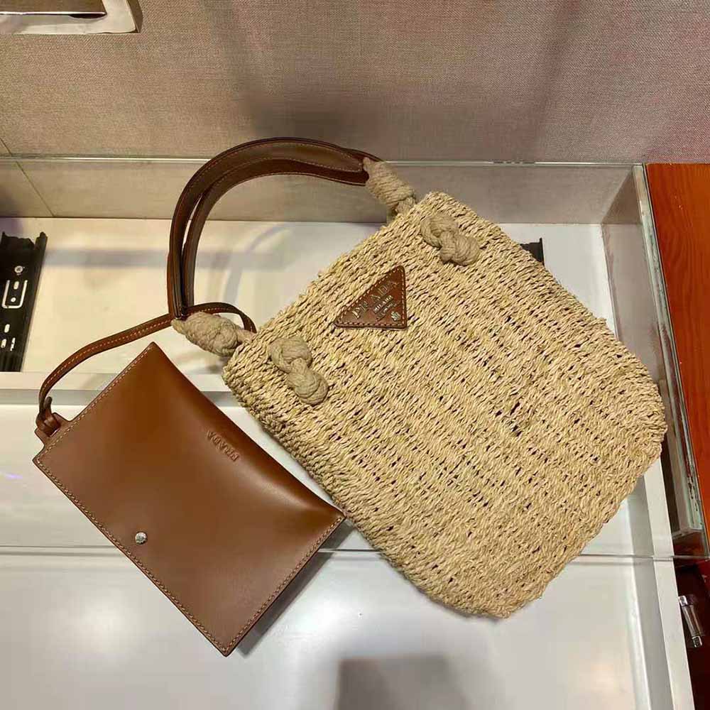 Prada Women Corn Husk and Leather Tote Handle Bag - image 4