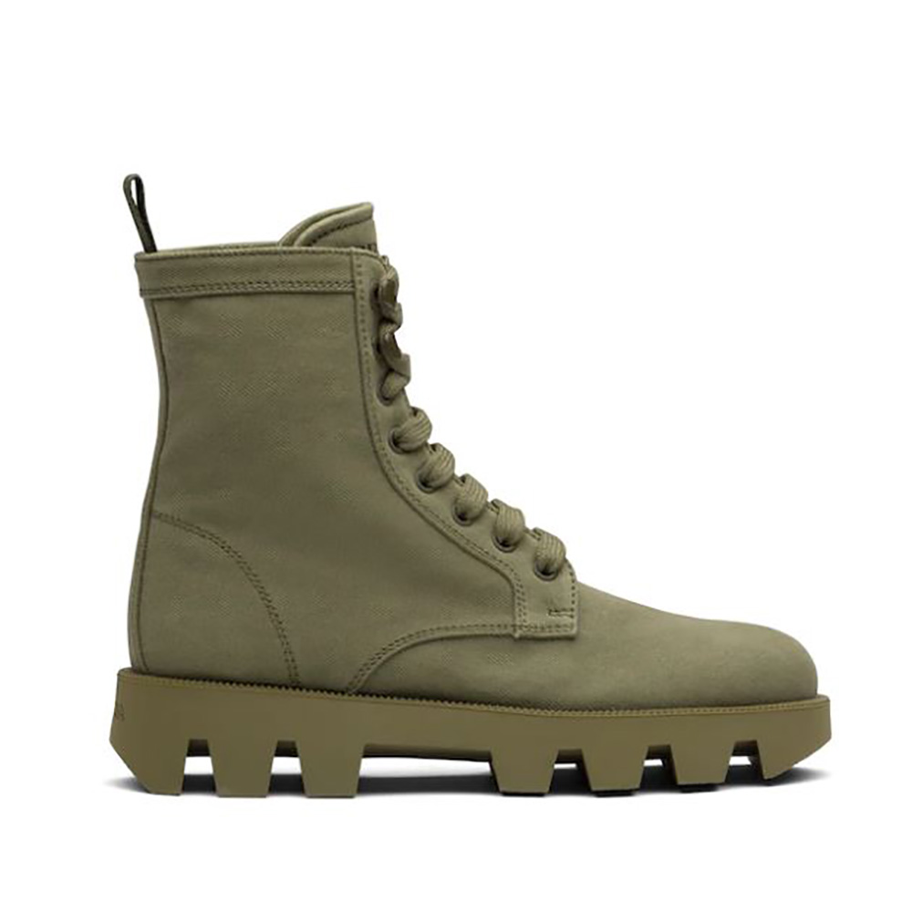 Side profile of Prada Women Denim Laced Booties-Green showcasing profile