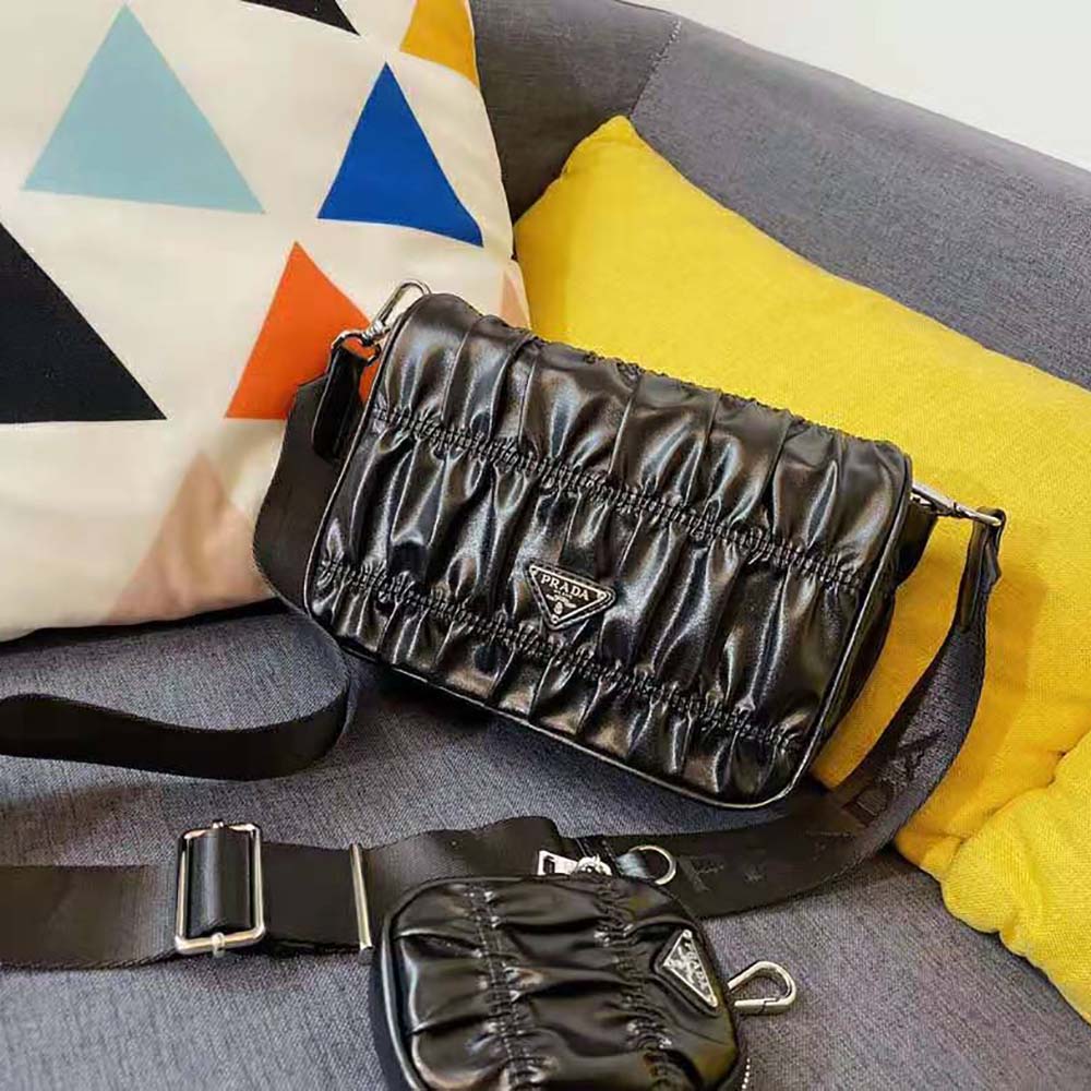 Close-up of textured gaufre leather on Prada Women Gaufre Nappa Shoulder Bag