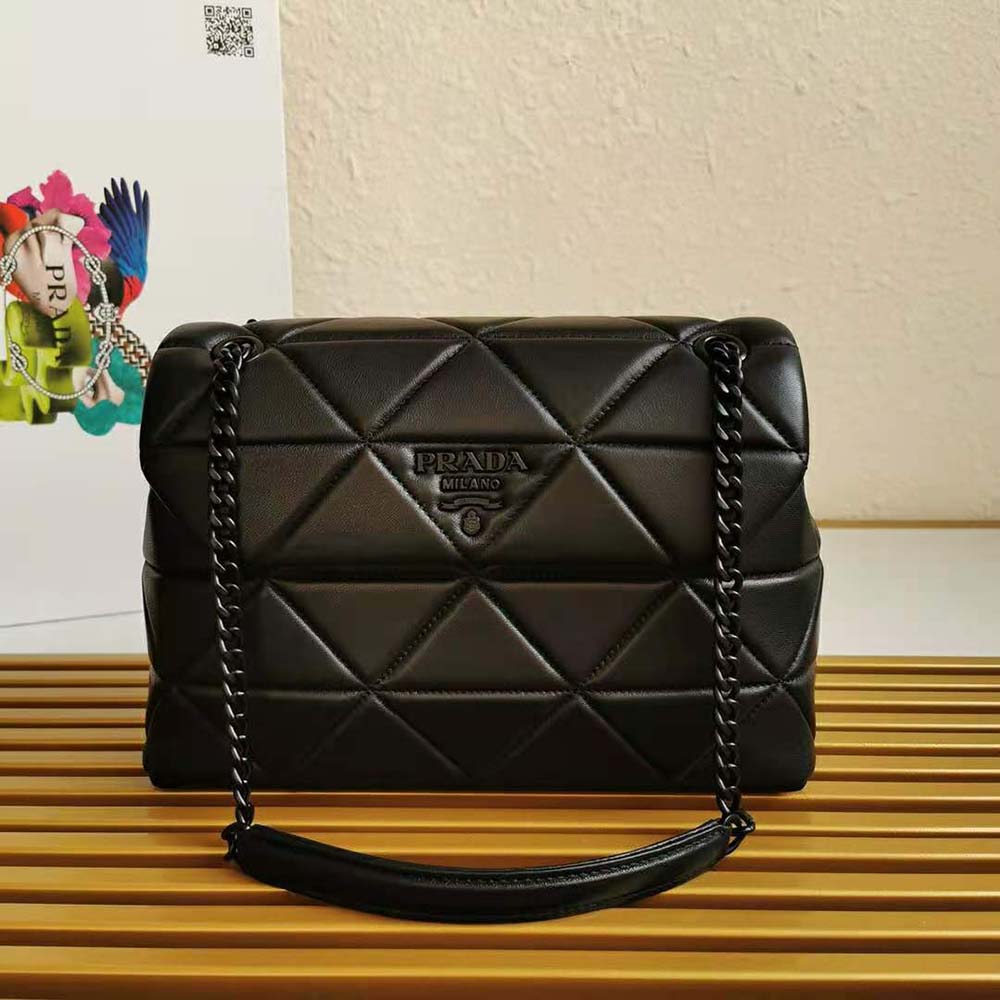 Close-up of silver-tone hardware on Prada Women Large Nappa Leather Prada Spectrum Bag-Black