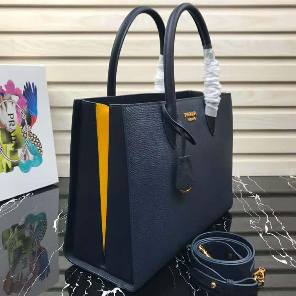 Prada Women Large Saffiano Leather Handbag-Navy - image 4