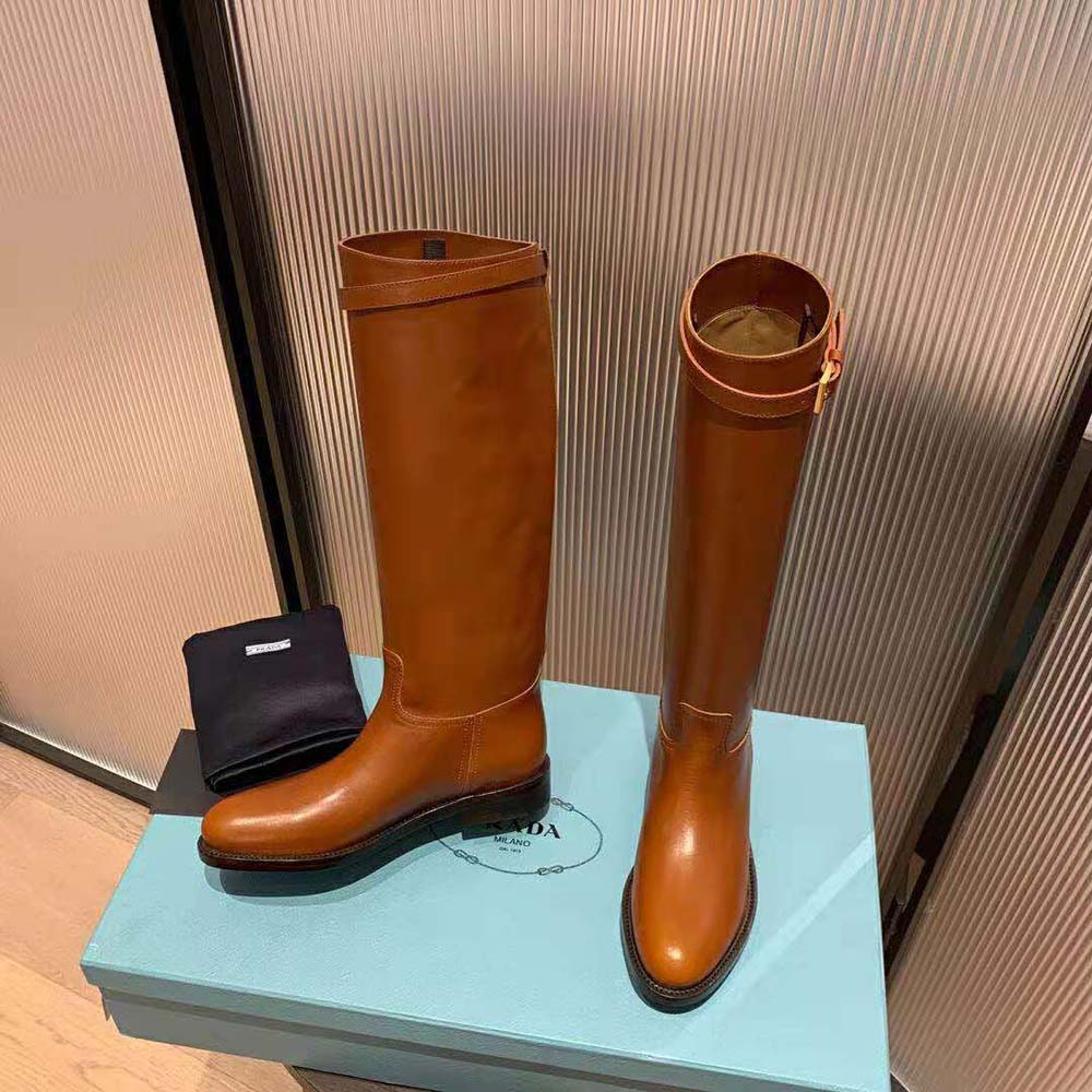 Prada Women Leather Boots in 30 mm Heel-Brown - image 4