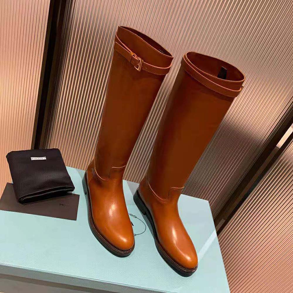 Prada Women Leather Boots in 30 mm Heel-Brown - image 5